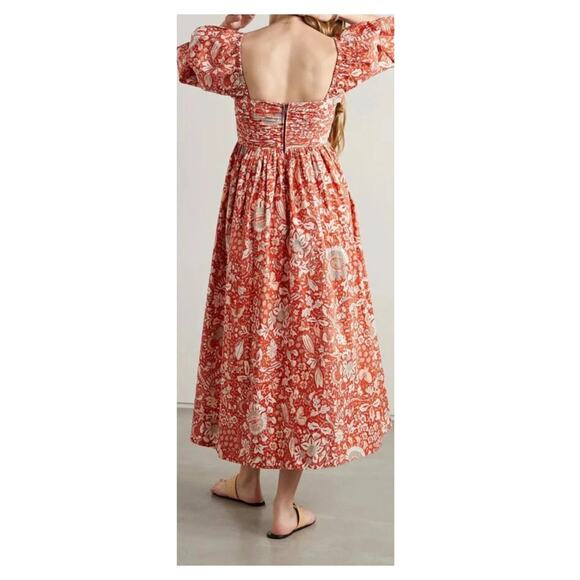 ULLA JOHNSON Alessa Floral Balloon Sleeve Cotton Midi Dress Size 0 - Picture 2 of 15